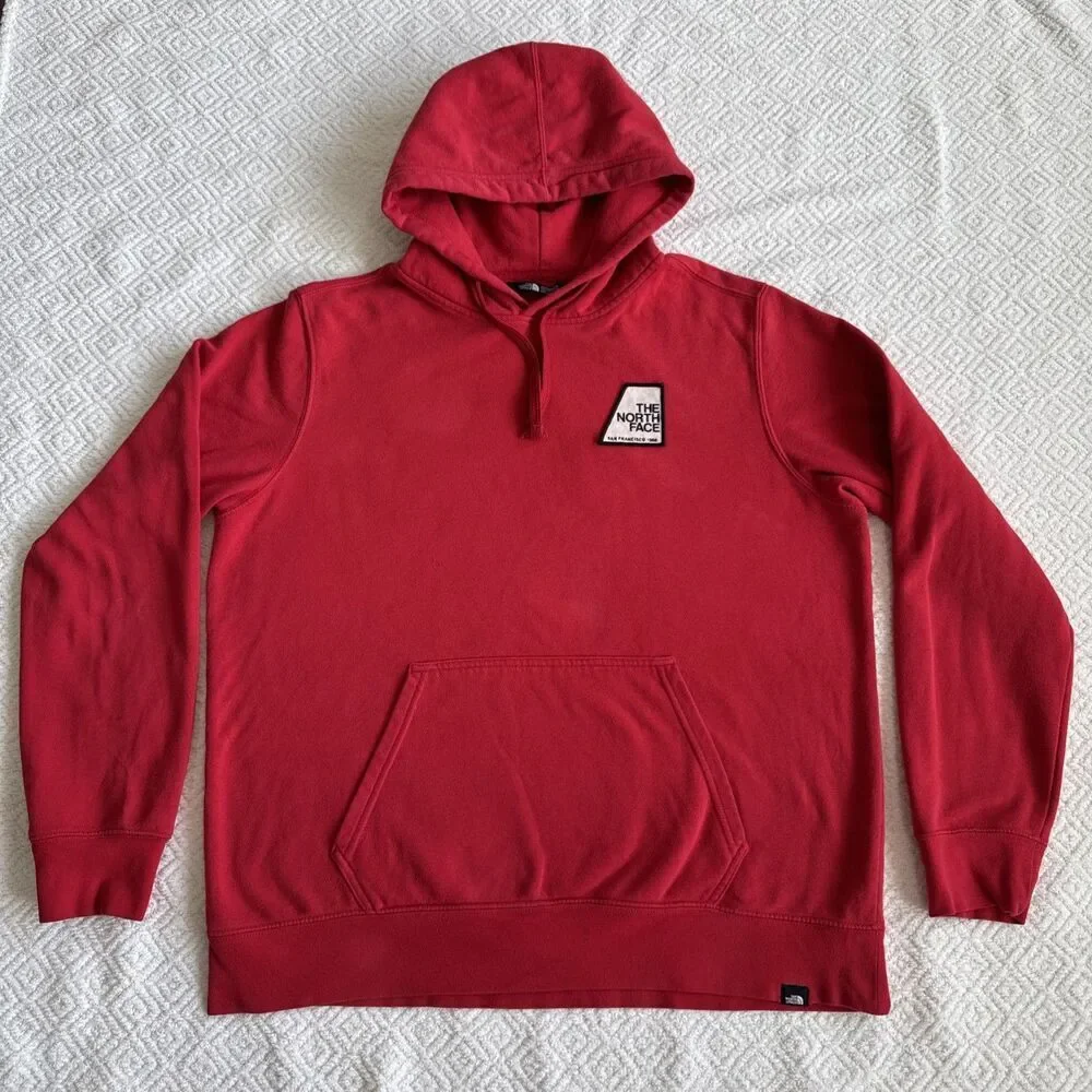 North Face Mens Sweatshirt San Francisco 1966 Patch Red Hoodie Sz Large